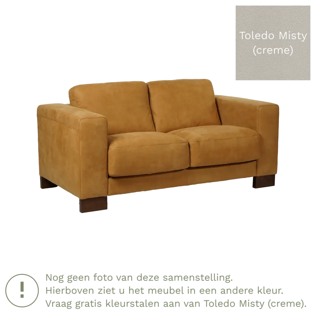 afbeelding van Leren bank Clear - 2 zits - Toledo Misty (crème) - Poten staal zwart