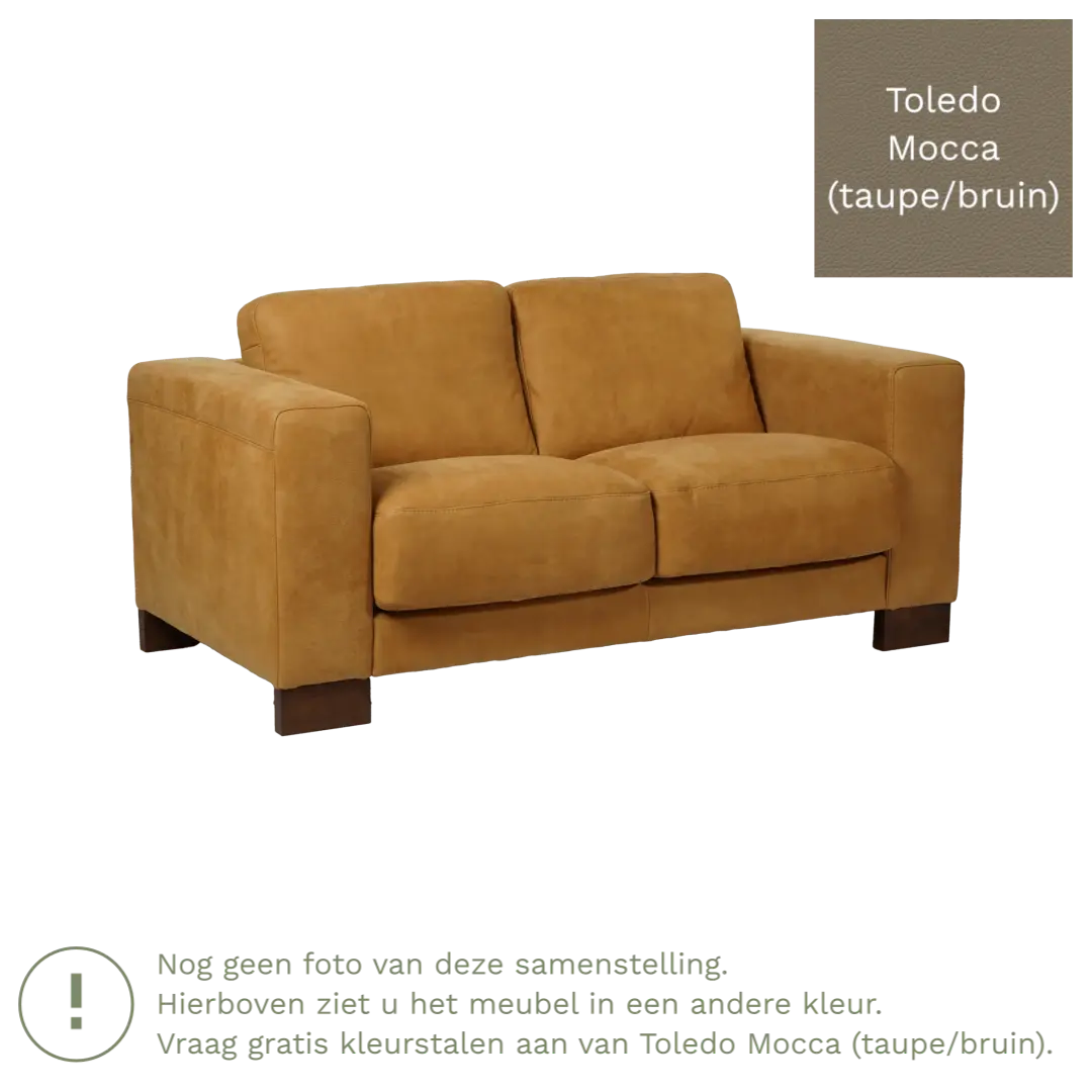 afbeelding van Leren bank Clear - 2 zits - Toledo Mocca (taupe/bruin) - Poten staal zwart