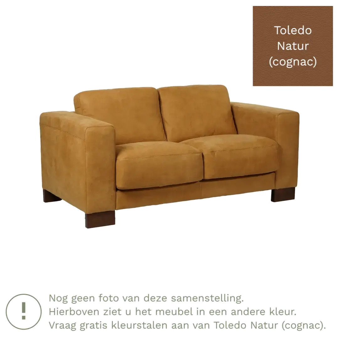 afbeelding van Leren bank Clear - 2 zits - Toledo Natur (cognac) - Poten hout zwart