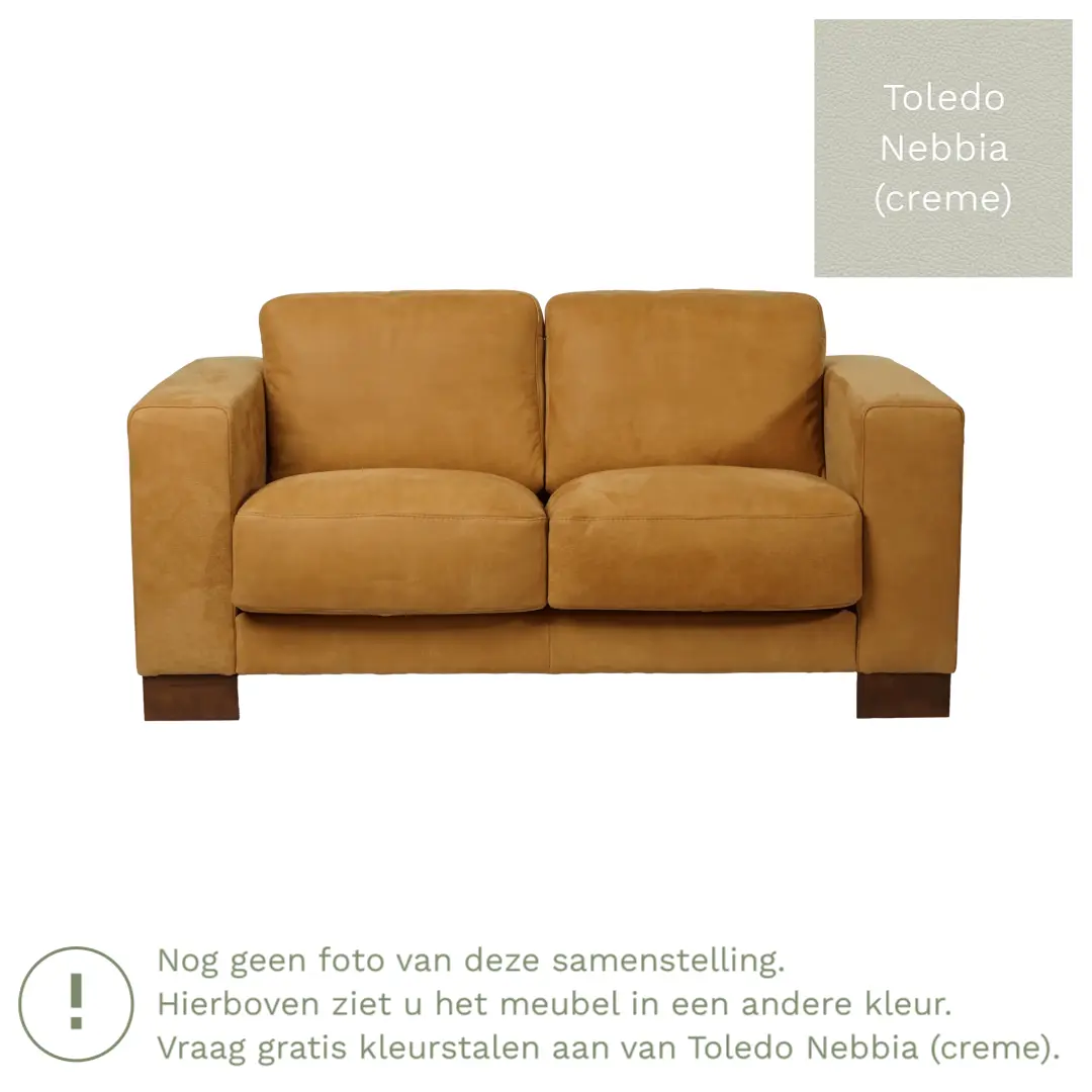 afbeelding van Leren bank Clear - 2 zits - Toledo Nebbia (crème) - Poten hout bruin