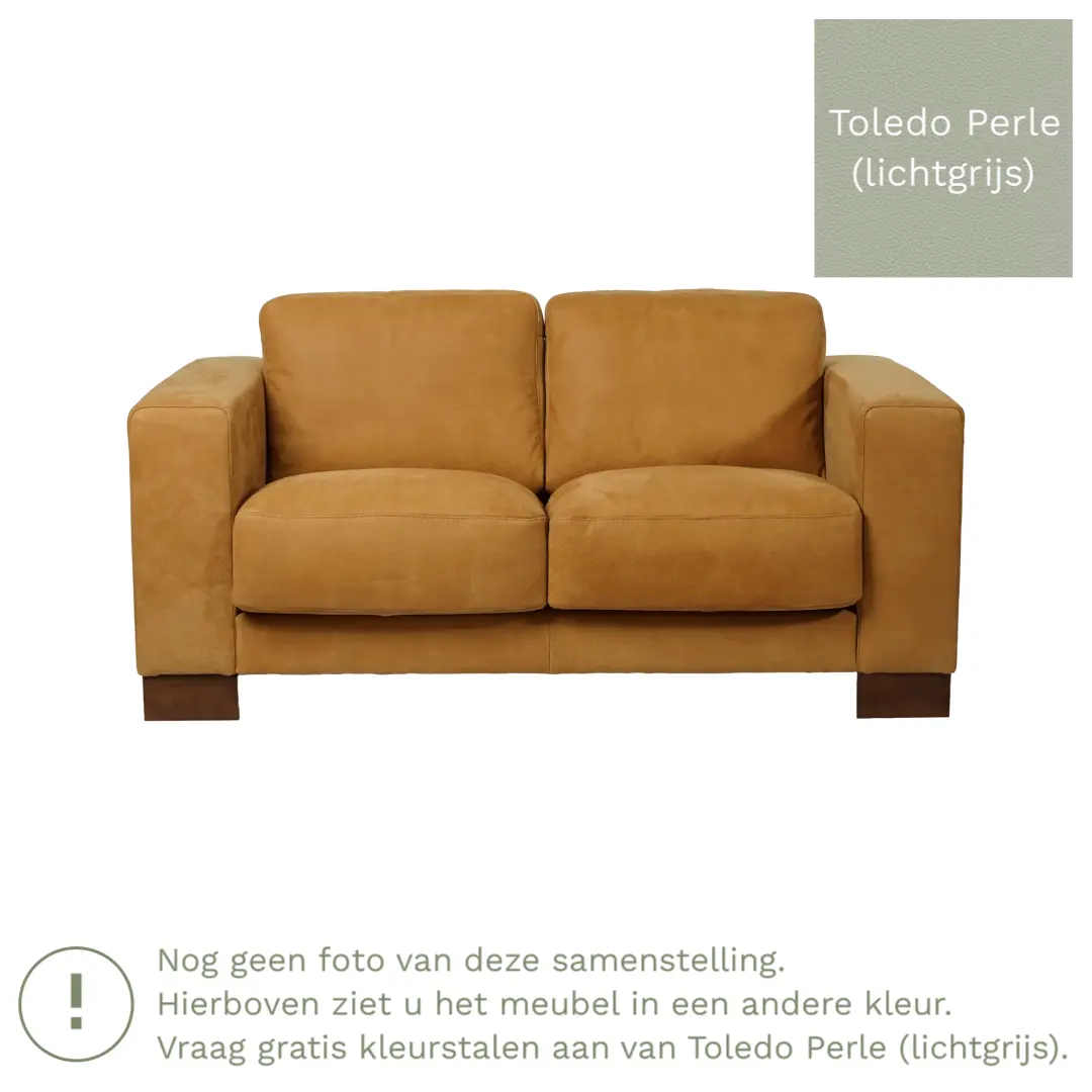 afbeelding van Leren bank Clear - 2 zits - Toledo Perle (lichtgrijs) - Poten hout bruin