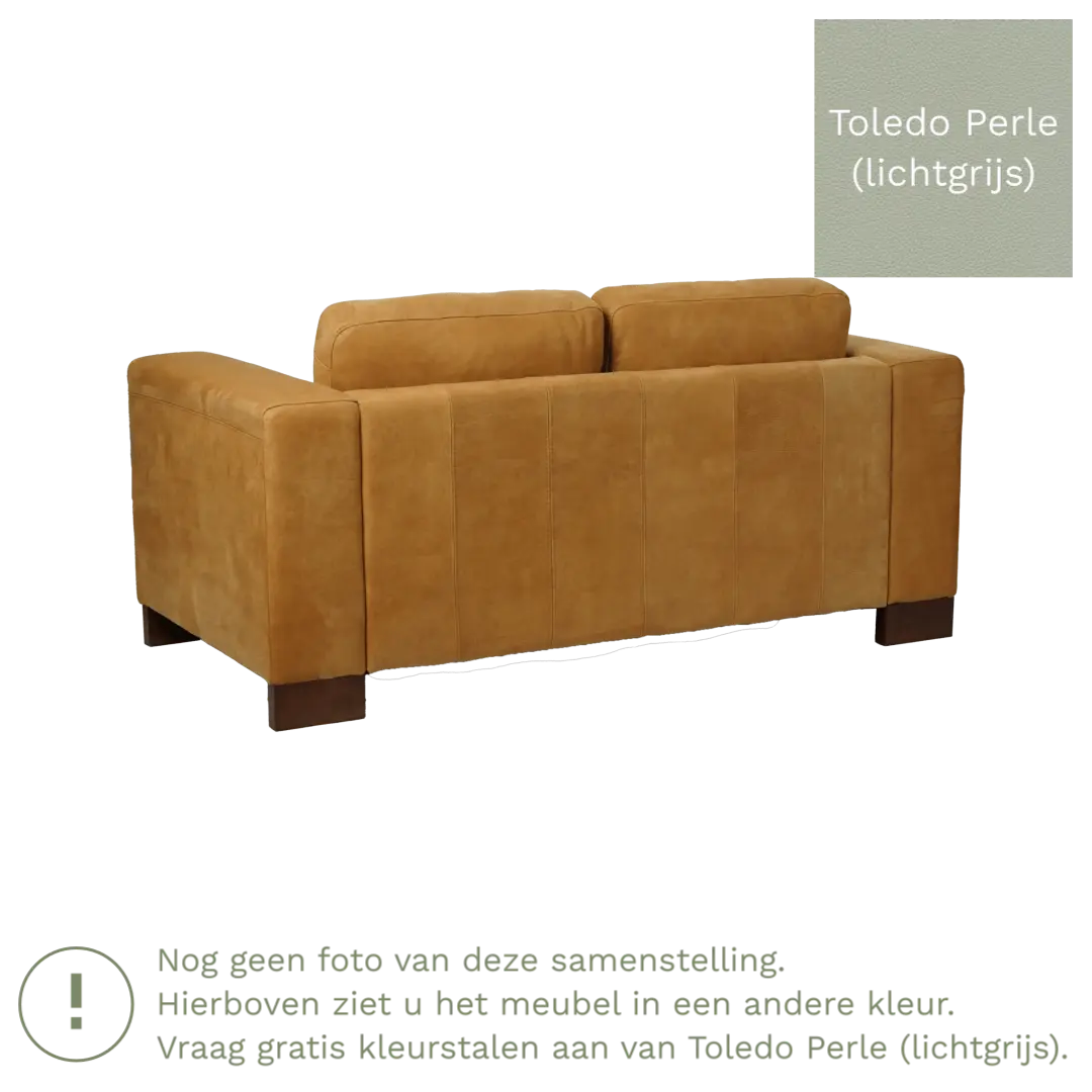 afbeelding van Leren bank Clear - 2 zits - Toledo Perle (lichtgrijs) - Poten hout bruin