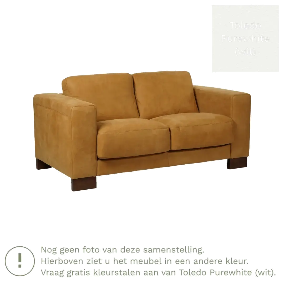 afbeelding van Leren bank Clear - 2 zits - Toledo Purewhite (wit) - Poten hout bruin