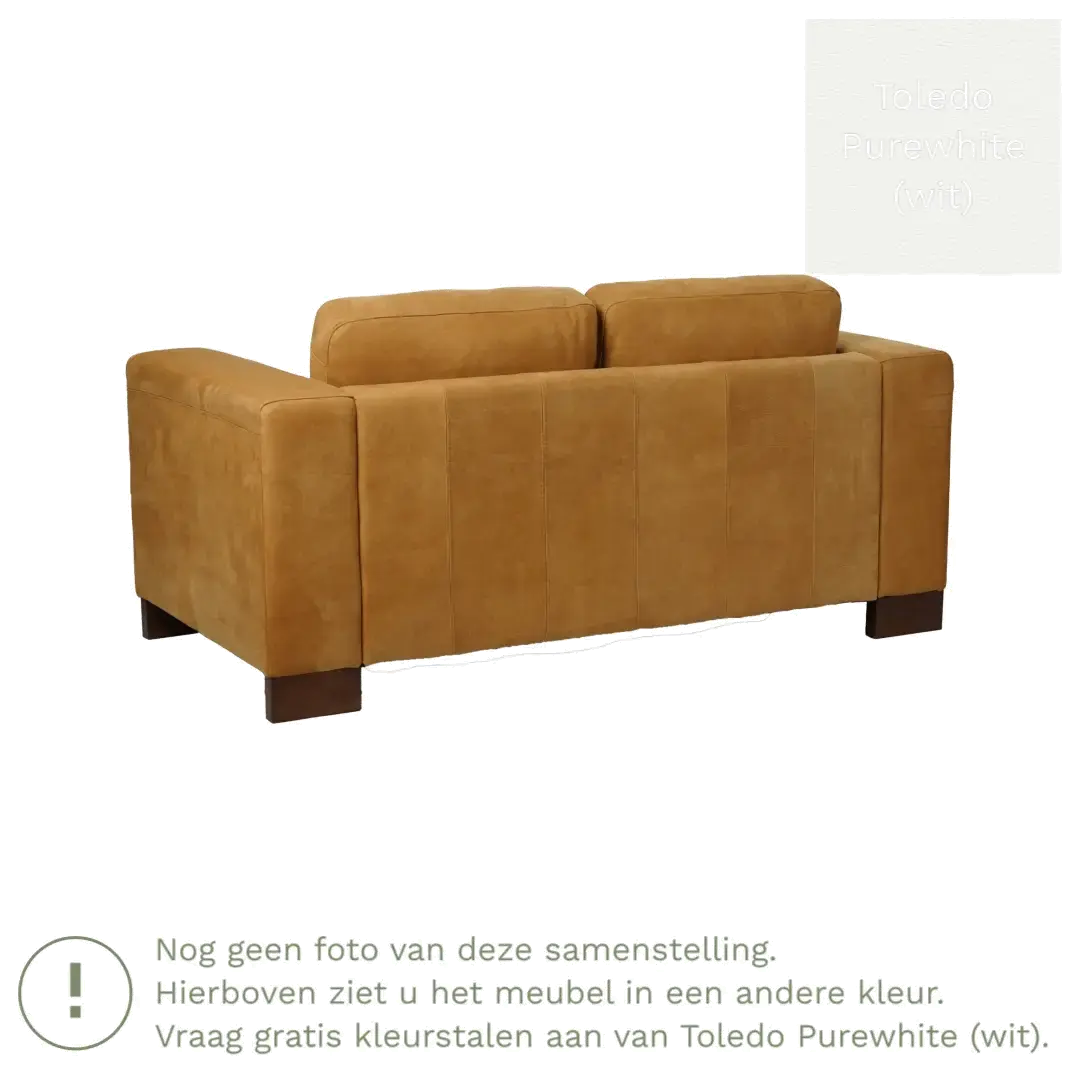afbeelding van Leren bank Clear - 2 zits - Toledo Purewhite (wit) - Poten hout bruin
