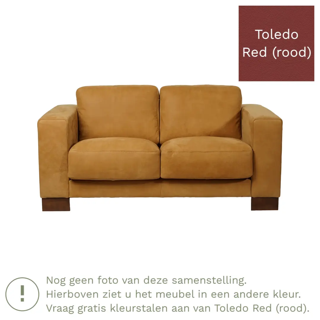 afbeelding van Leren bank Clear - 2 zits - Toledo Red (rood) - Poten hout zwart