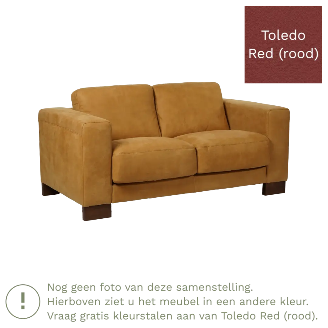 afbeelding van Leren bank Clear - 2 zits - Toledo Red (rood) - Poten staal zwart