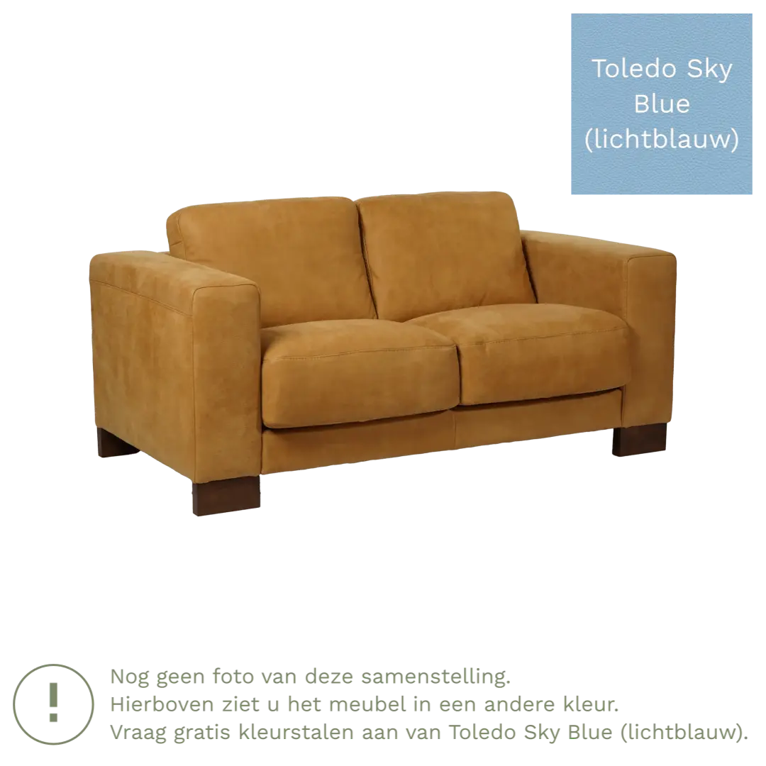 afbeelding van Leren bank Clear - 2 zits - Toledo Sky Blue (lichtblauw) - Poten hout zwart