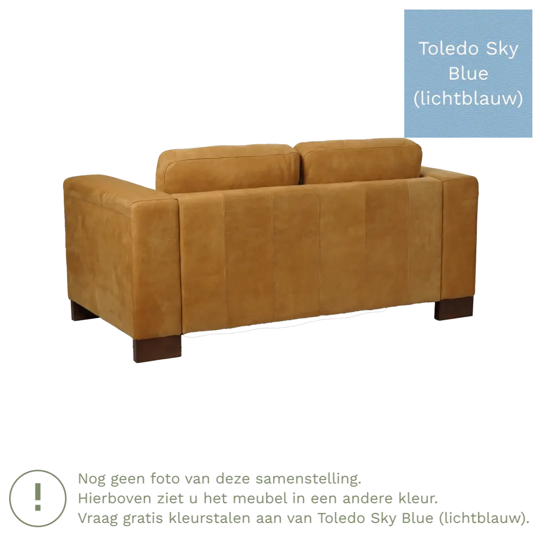 afbeelding van Leren bank Clear - 2 zits - Toledo Sky Blue (lichtblauw) - Poten hout zwart
