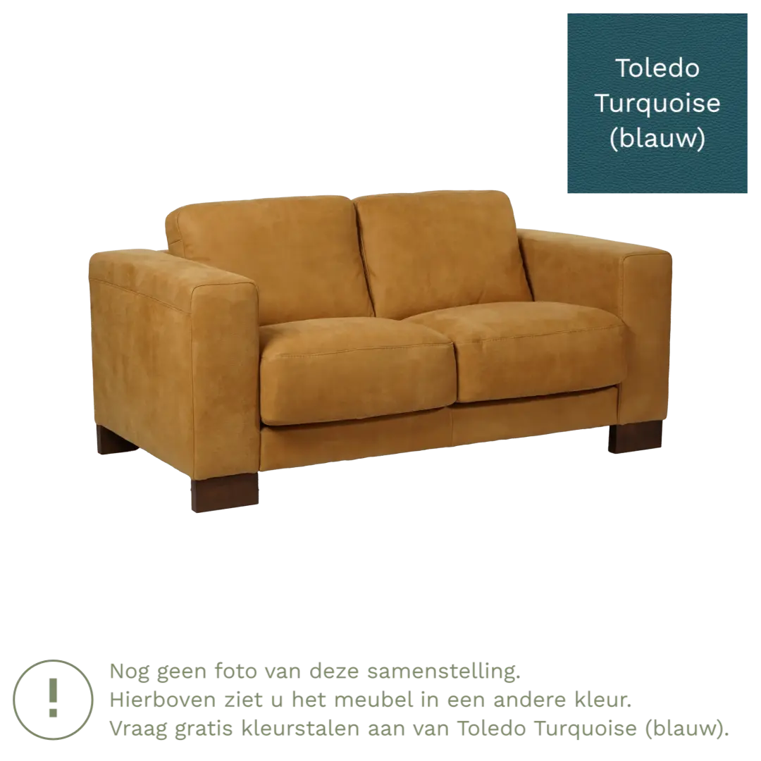 afbeelding van Leren bank Clear - 2 zits - Toledo Turquoise (blauw) - Poten staal zwart