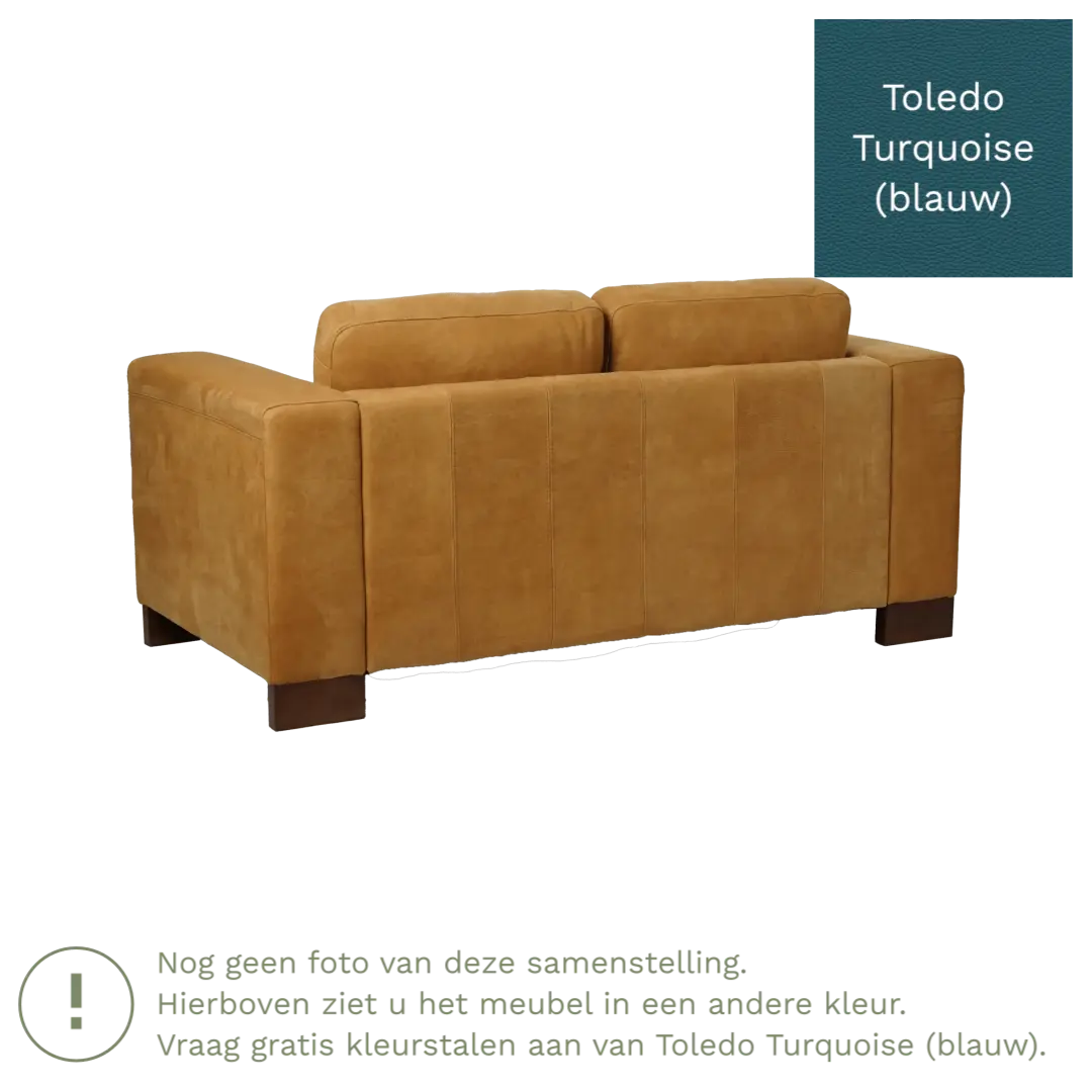afbeelding van Leren bank Clear - 2 zits - Toledo Turquoise (blauw) - Poten staal zwart