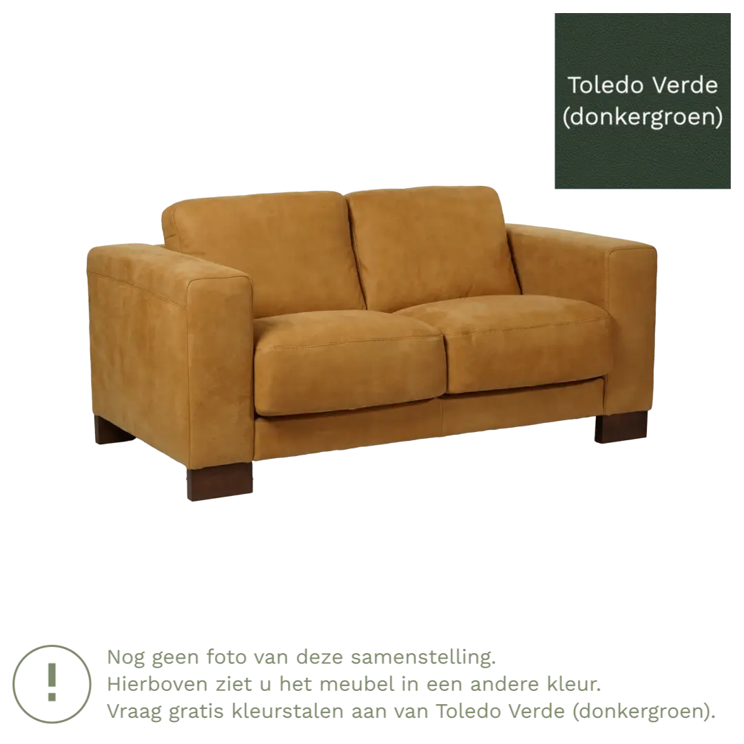 afbeelding van Leren bank Clear - 2 zits - Toledo Verde (donkergroen) - Poten hout bruin