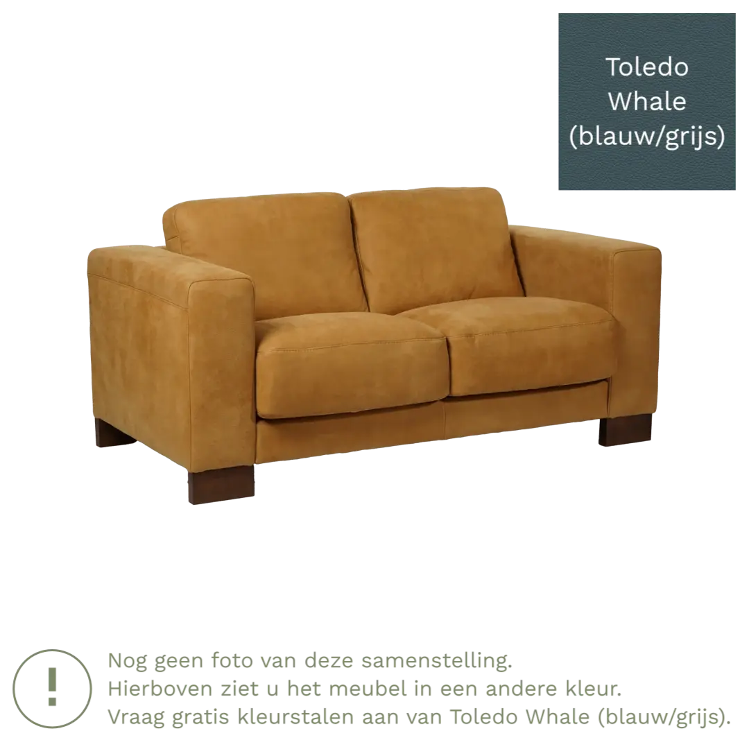 afbeelding van Leren bank Clear - 2 zits - Toledo Whale (blauw/grijs) - Poten hout bruin