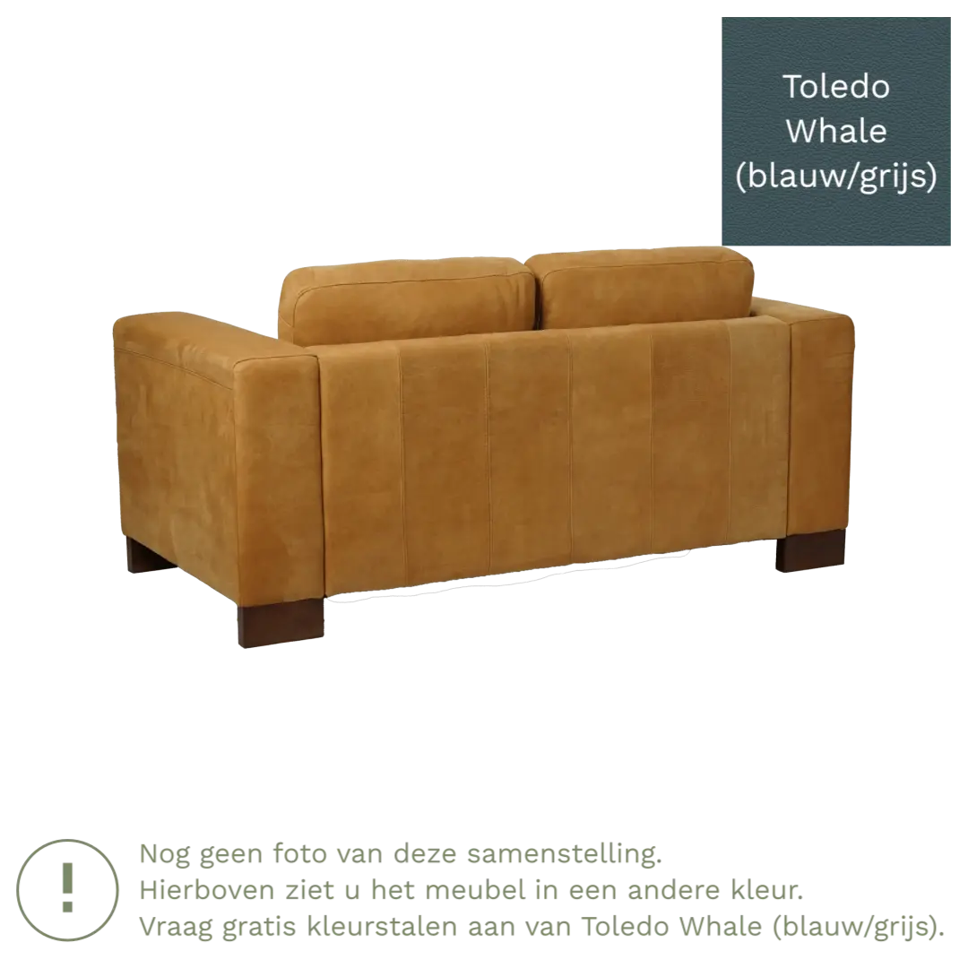 afbeelding van Leren bank Clear - 2 zits - Toledo Whale (blauw/grijs) - Poten hout bruin