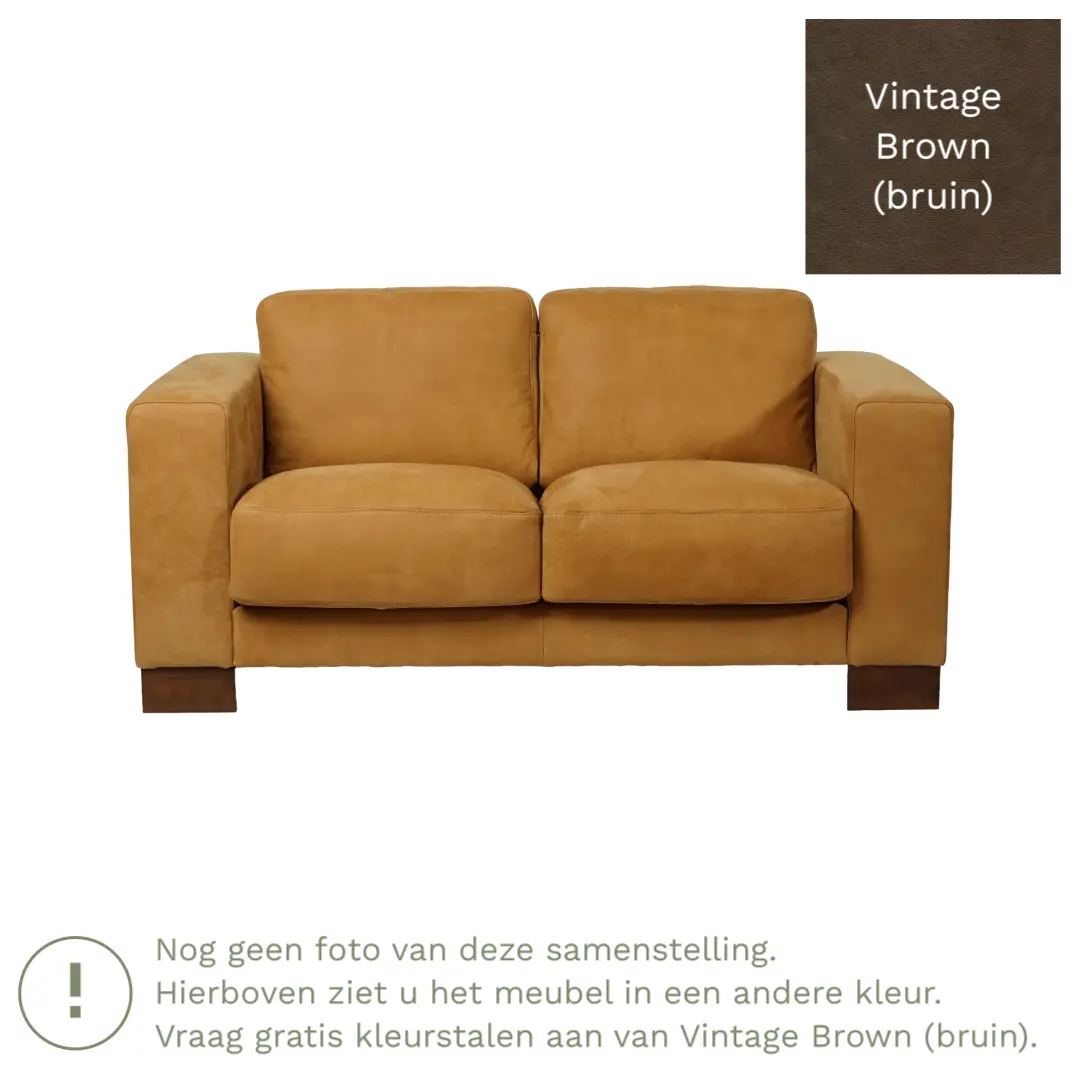 afbeelding van Leren bank Clear - 2 zits - Vintage Brown (bruin) - Poten hout zwart