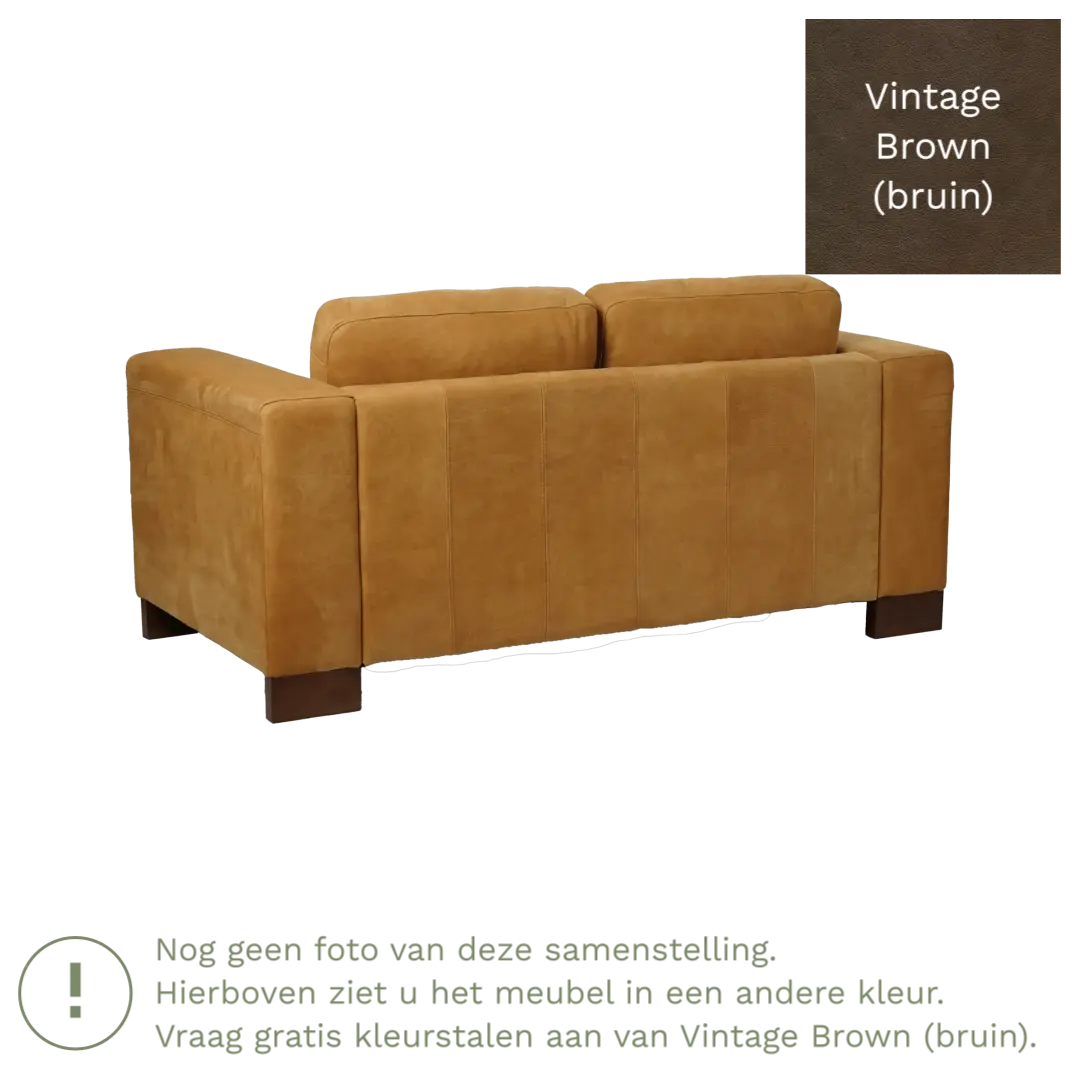 afbeelding van Leren bank Clear - 2 zits - Vintage Brown (bruin) - Poten hout zwart