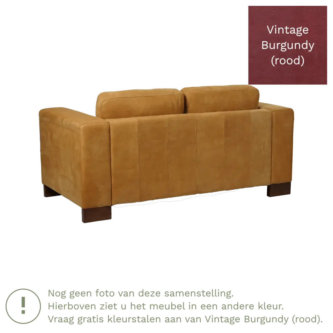 afbeelding van Leren bank Clear - 2 zits - Vintage Burgundy (rood) - Poten hout bruin