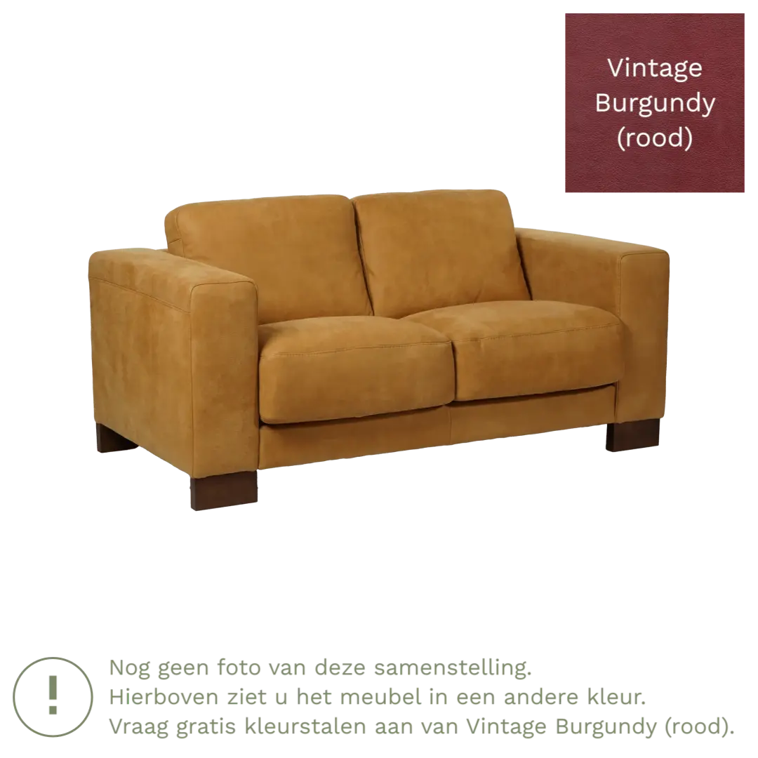 afbeelding van Leren bank Clear - 2 zits - Vintage Burgundy (rood) - Poten hout zwart