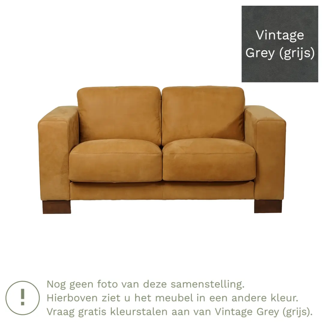 afbeelding van Leren bank Clear - 2 zits - Vintage Grey (grijs) - Poten hout zwart
