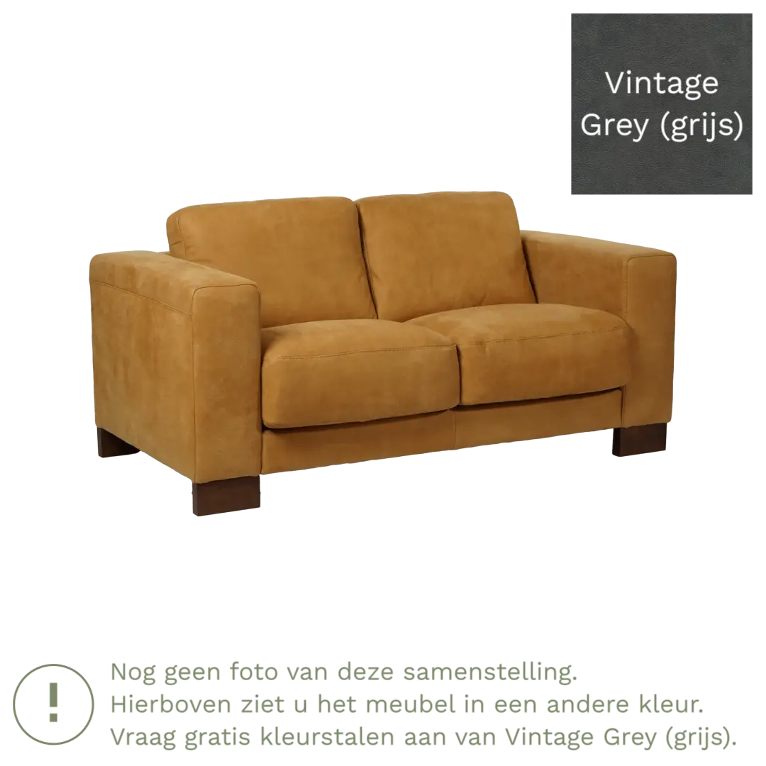 afbeelding van Leren bank Clear - 2 zits - Vintage Grey (grijs) - Poten hout zwart