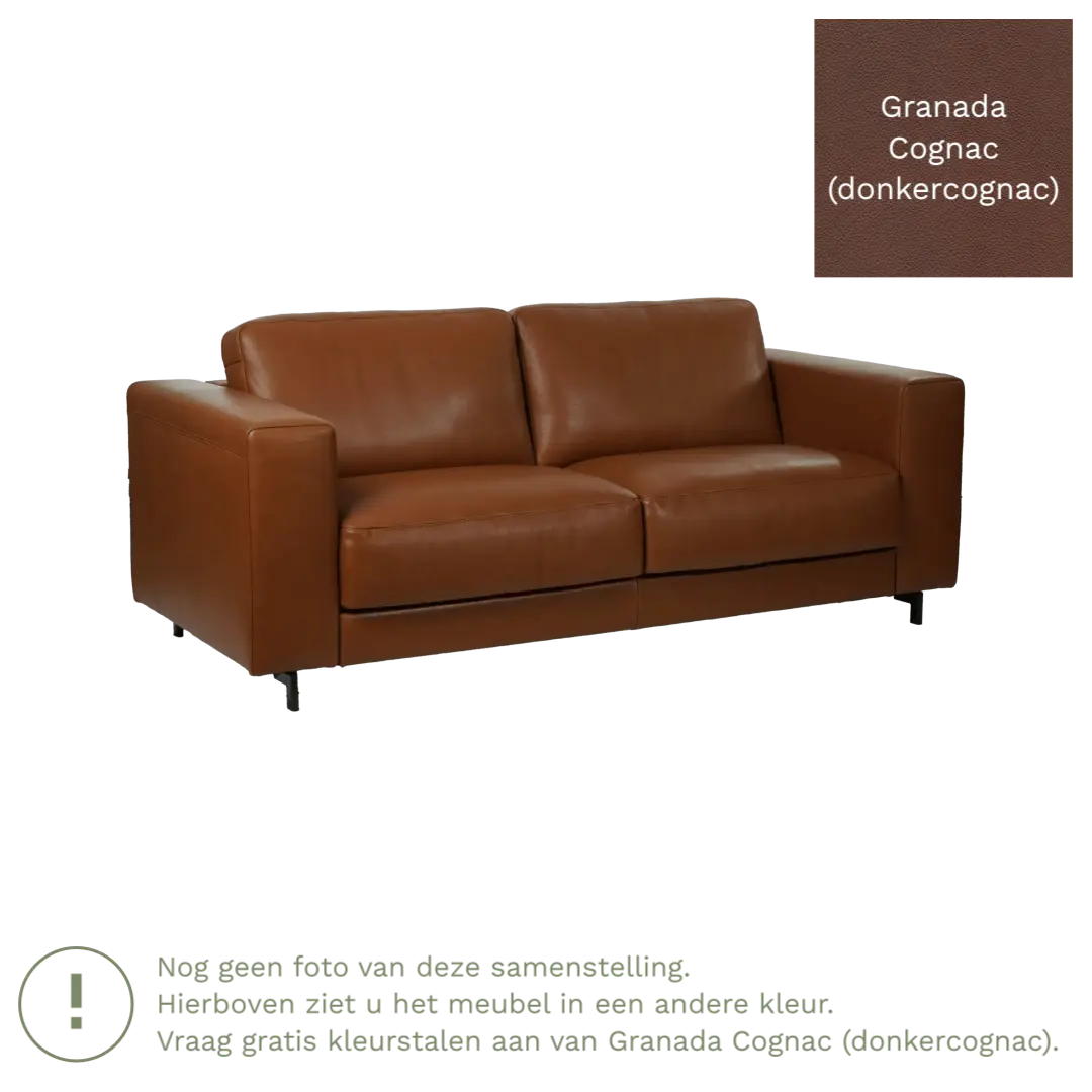 afbeelding van Leren bank Clear - 3 zits - Granada Cognac (donkercognac) - Poten staal zwart
