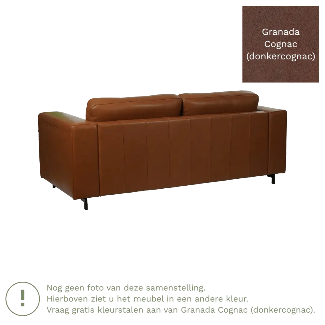 afbeelding van Leren bank Clear - 3 zits - Granada Cognac (donkercognac) - Poten staal zwart