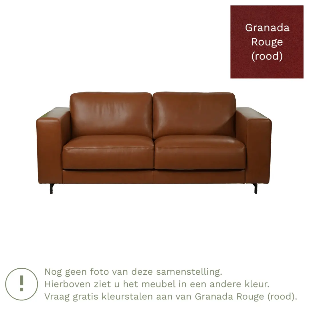 afbeelding van Leren bank Clear - 3 zits - Granada Rouge (rood) - Poten staal zwart
