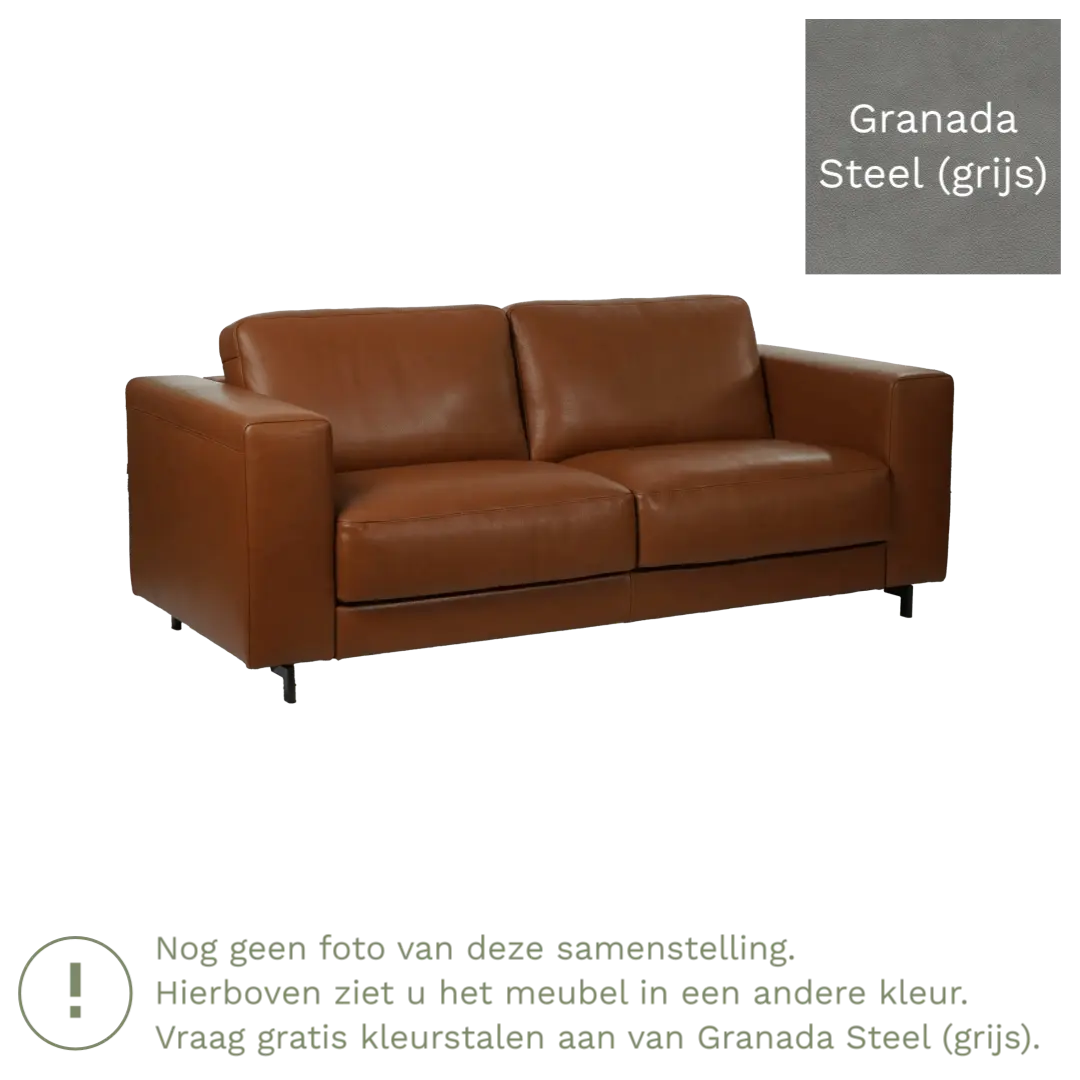 afbeelding van Leren bank Clear - 3 zits - Granada Steel (grijs) - Poten hout bruin