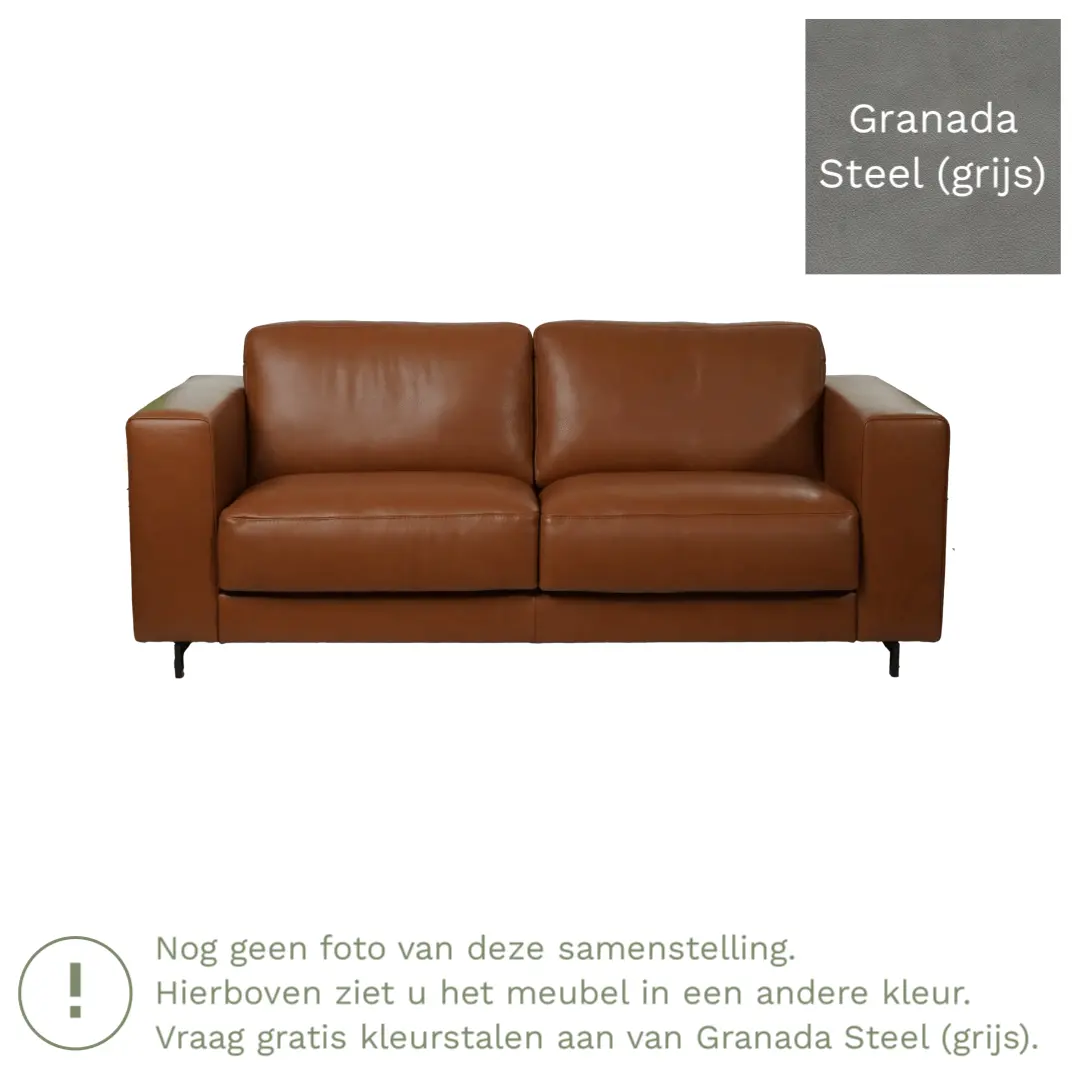 afbeelding van Leren bank Clear - 3 zits - Granada Steel (grijs) - Poten staal zwart
