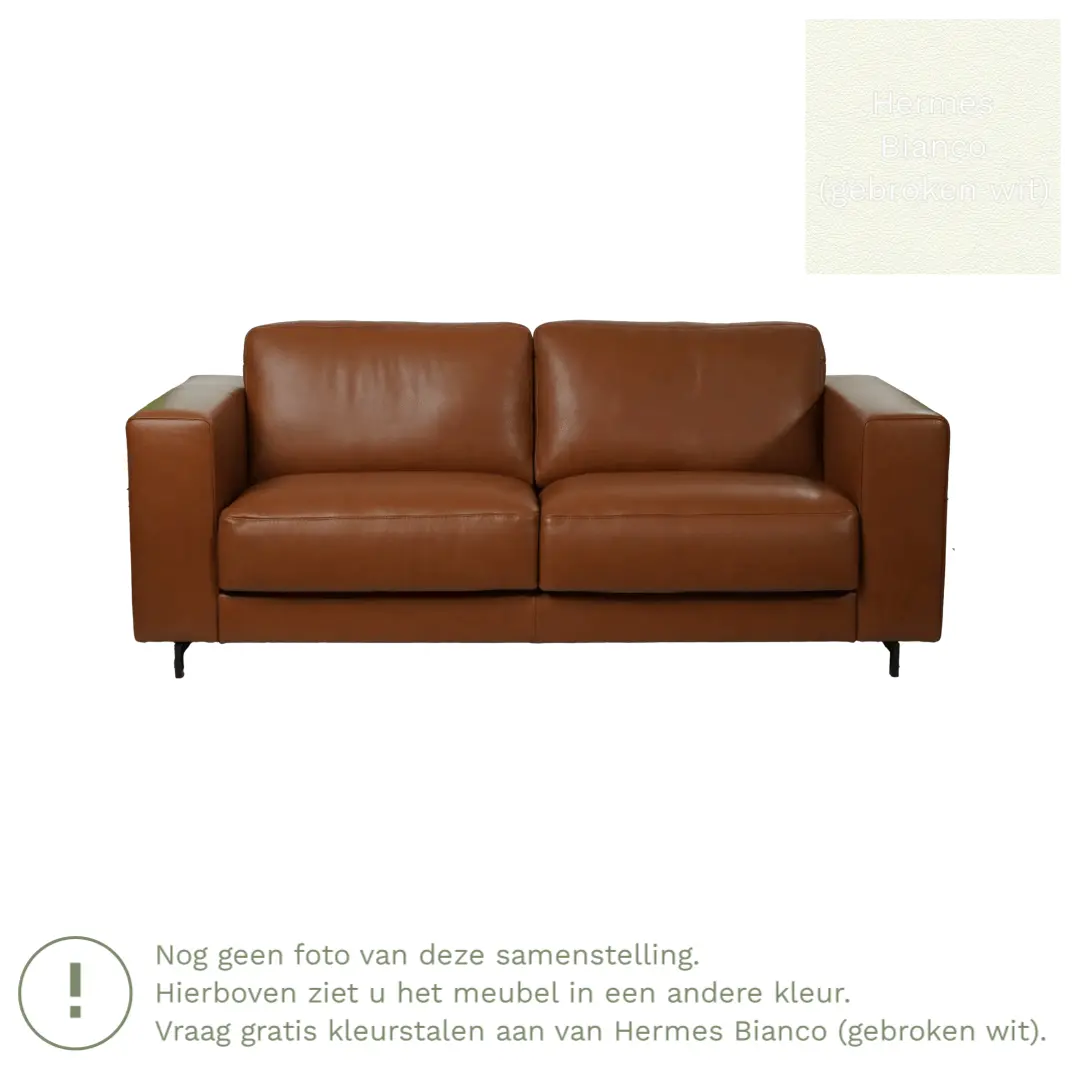 afbeelding van Leren bank Clear - 3 zits - Hermes Bianco (gebroken wit) - Poten hout bruin