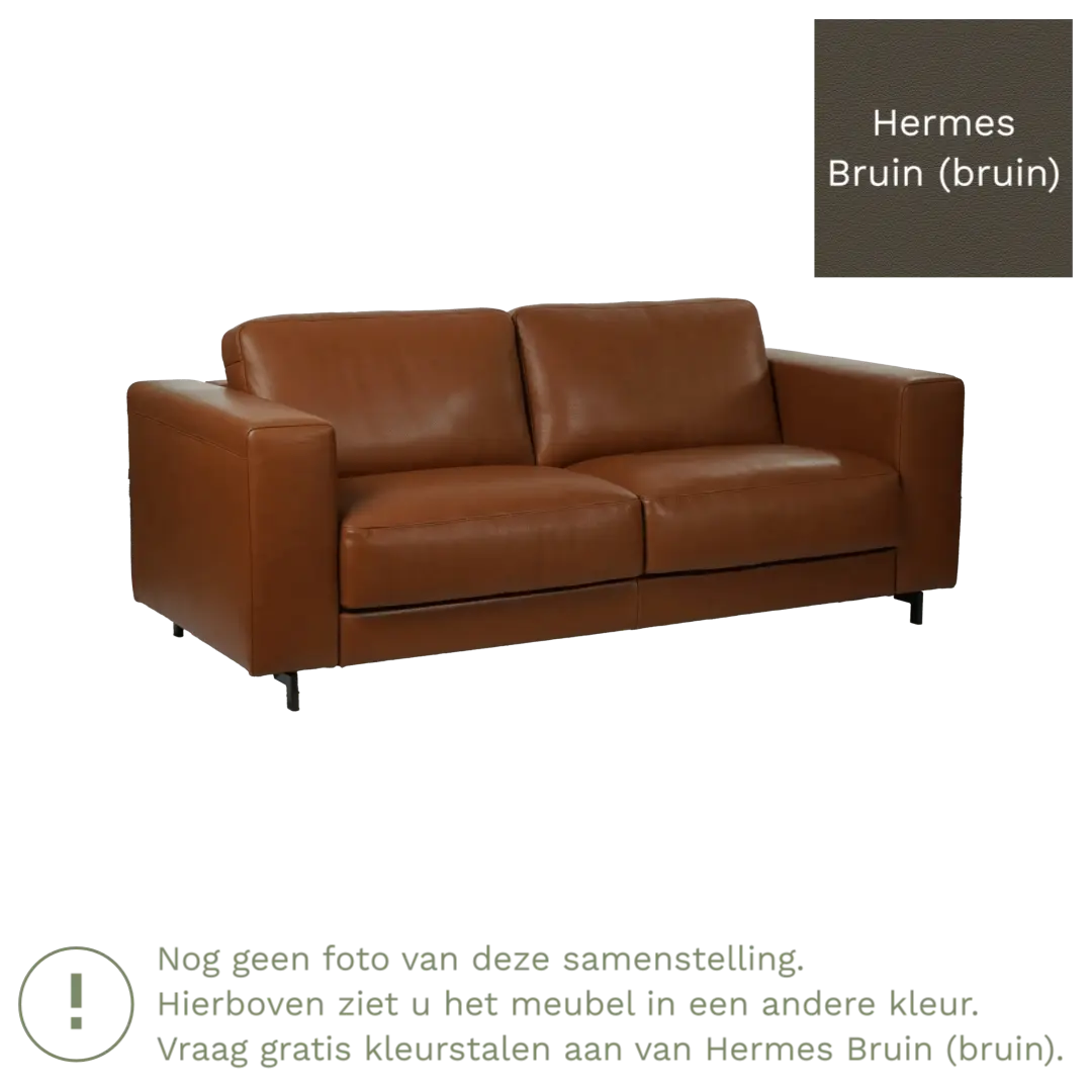 afbeelding van Leren bank Clear - 3 zits - Hermes Bruin (bruin) - Poten staal zwart