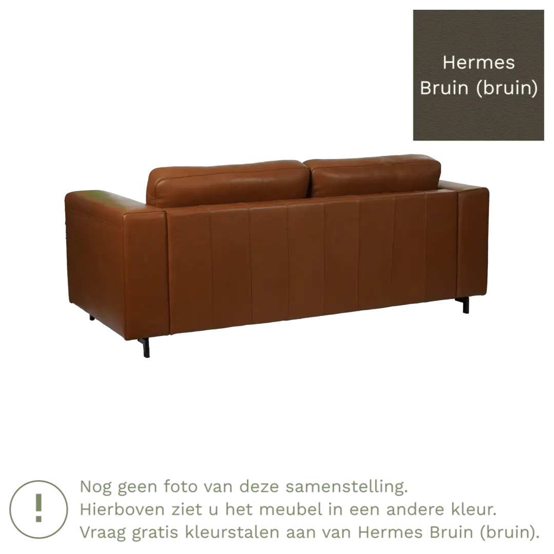 afbeelding van Leren bank Clear - 3 zits - Hermes Bruin (bruin) - Poten staal zwart