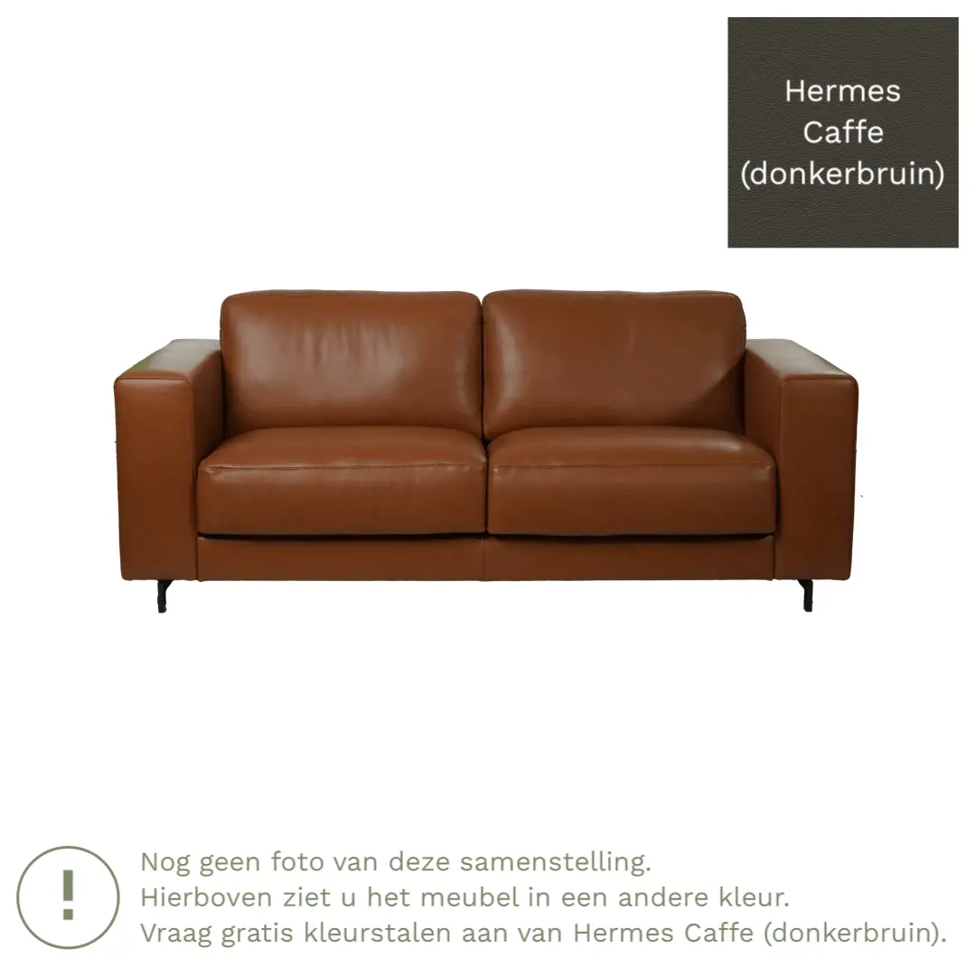 afbeelding van Leren bank Clear - 3 zits - Hermes Caffe (donkerbruin) - Poten hout bruin