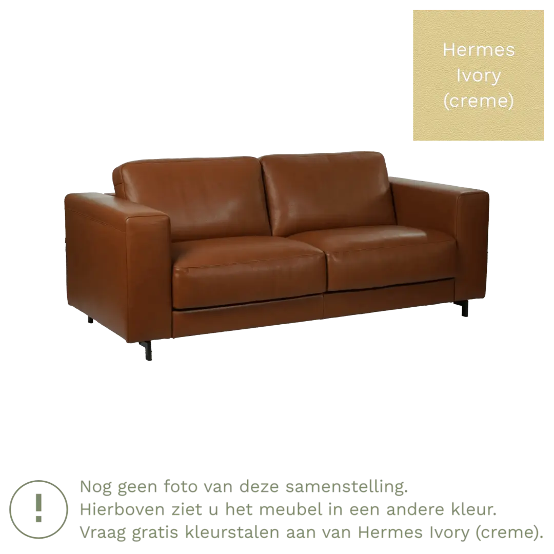 afbeelding van Leren bank Clear - 3 zits - Hermes Ivory (crème) - Poten hout zwart