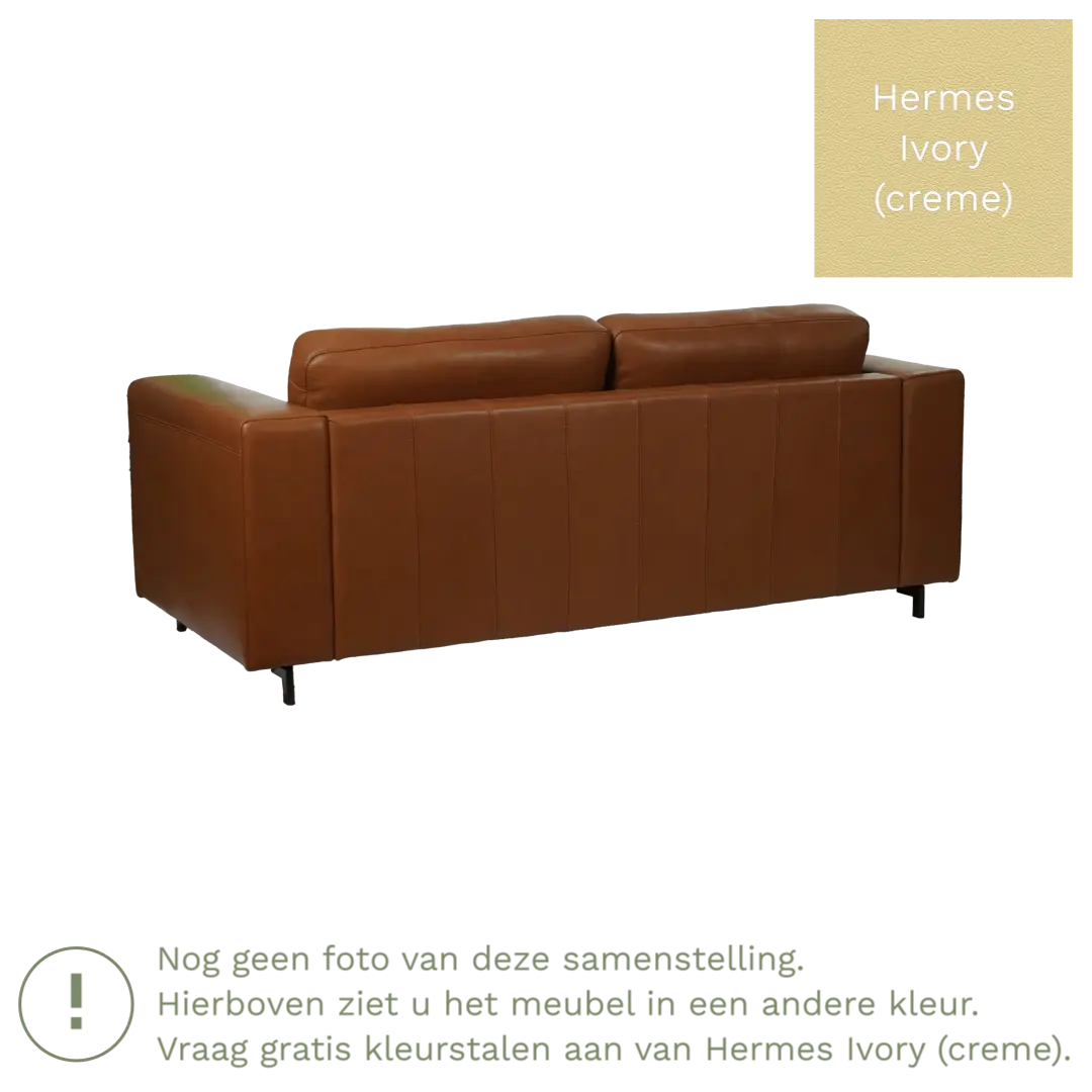 afbeelding van Leren bank Clear - 3 zits - Hermes Ivory (crème) - Poten hout zwart