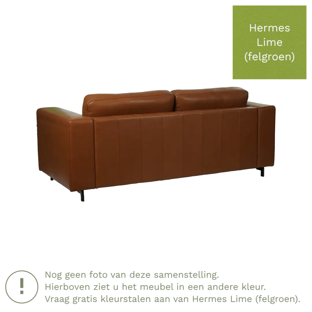 afbeelding van Leren bank Clear - 3 zits - Hermes Lime (felgroen) - Poten hout bruin