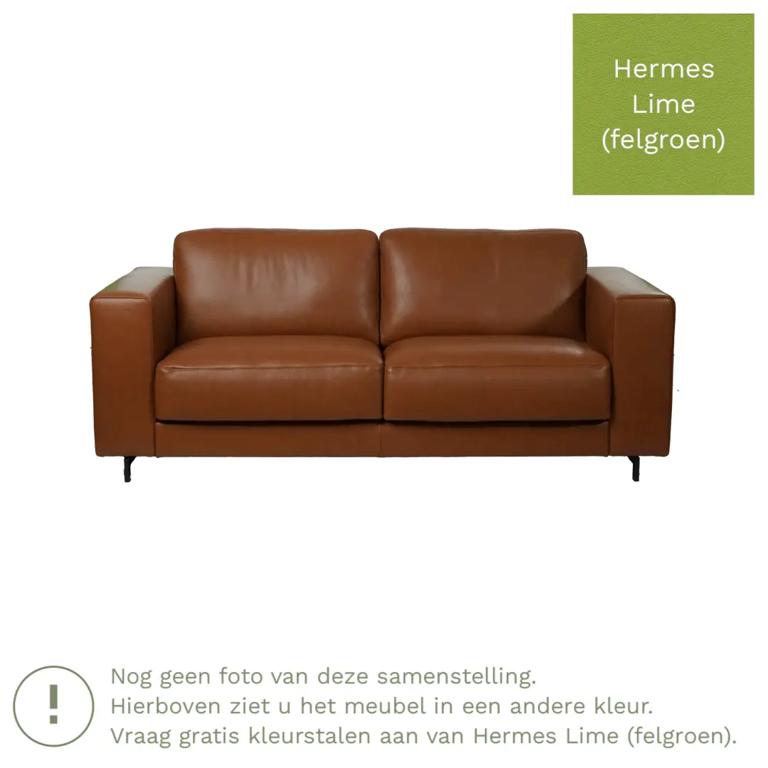 afbeelding van Leren bank Clear - 3 zits - Hermes Lime (felgroen) - Poten staal zwart