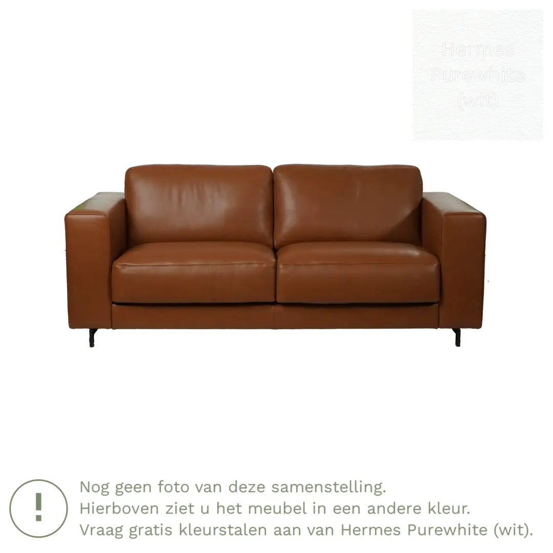 afbeelding van Leren bank Clear - 3 zits - Hermes Purewhite (wit) - Poten hout zwart