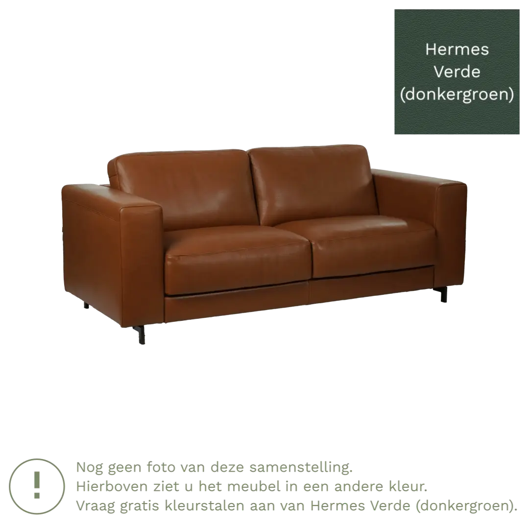 afbeelding van Leren bank Clear - 3 zits - Hermes Verde (donkergroen) - Poten hout zwart