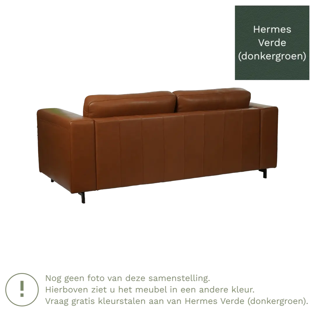 afbeelding van Leren bank Clear - 3 zits - Hermes Verde (donkergroen) - Poten hout zwart