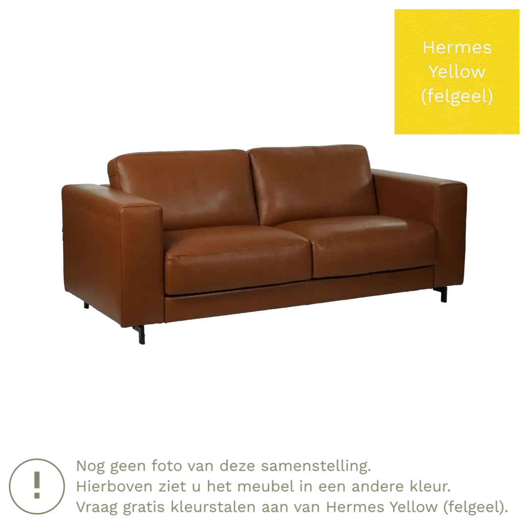 afbeelding van Leren bank Clear - 3 zits - Hermes Yellow (felgeel) - Poten hout bruin