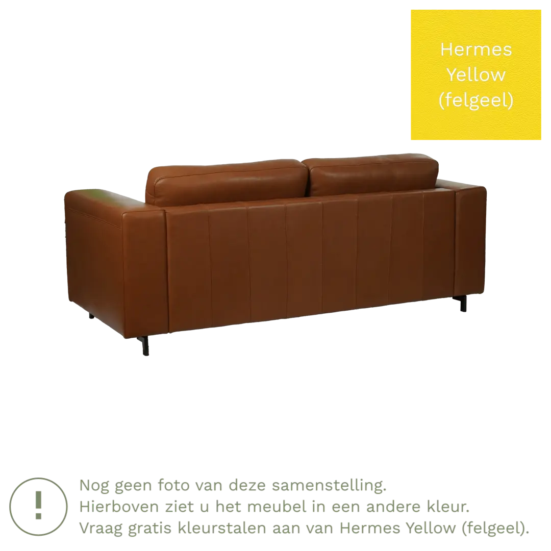 afbeelding van Leren bank Clear - 3 zits - Hermes Yellow (felgeel) - Poten hout bruin