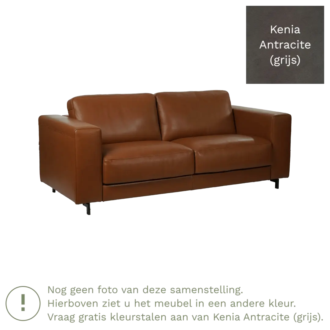 afbeelding van Leren bank Clear - 3 zits - Kenia Antracite (grijs) - Poten hout zwart