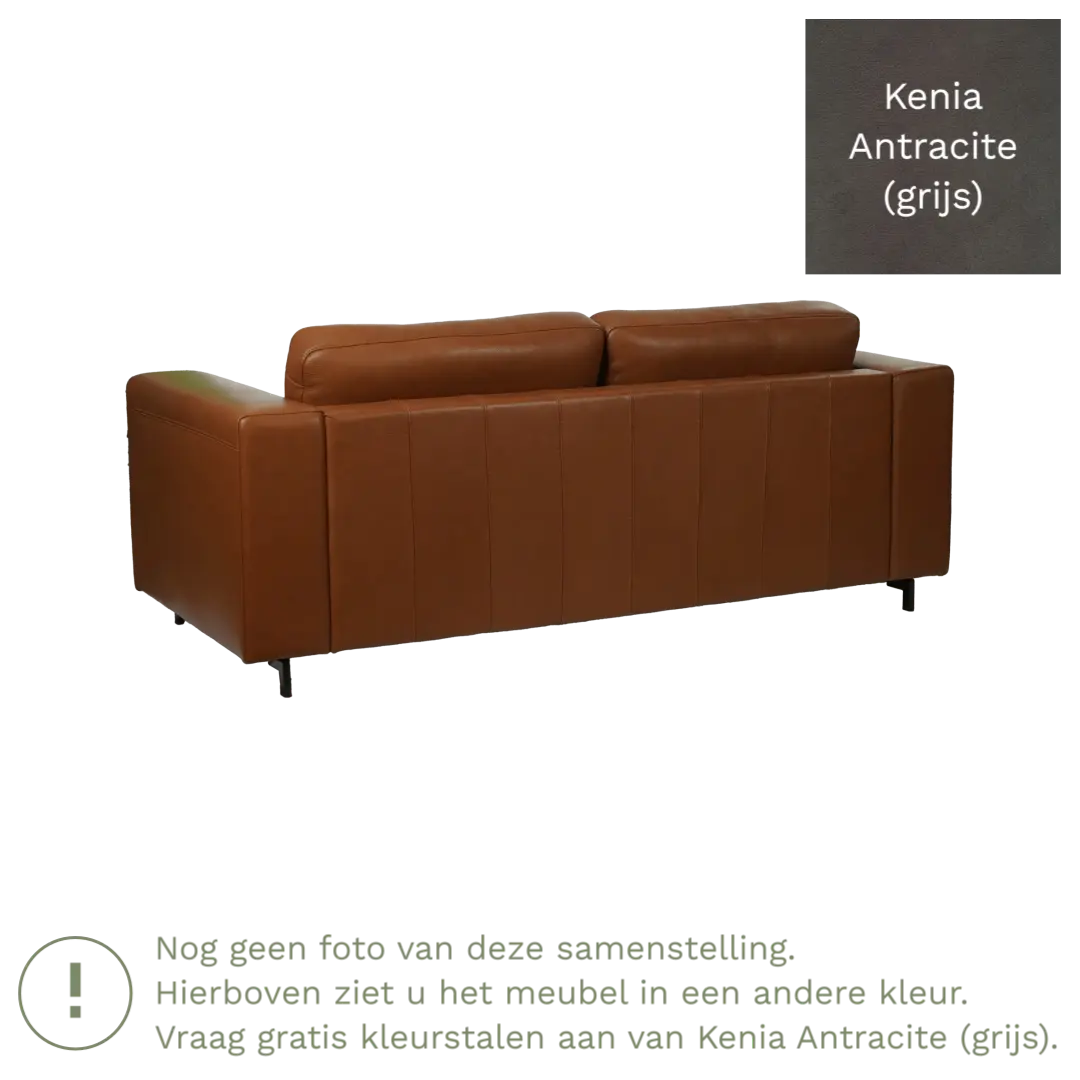 afbeelding van Leren bank Clear - 3 zits - Kenia Antracite (grijs) - Poten hout zwart