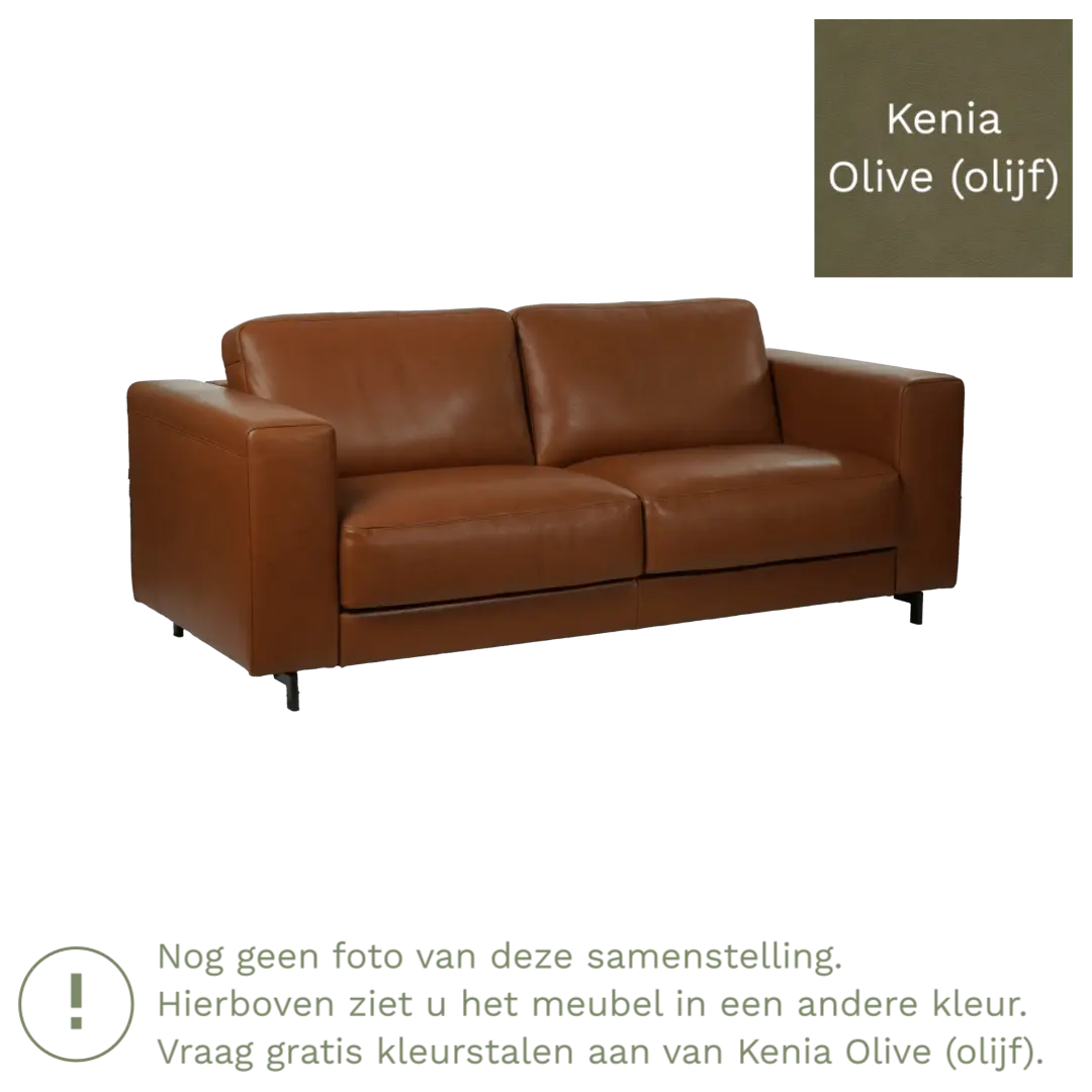 afbeelding van Leren bank Clear - 3 zits - Kenia Olive (olijf) - Poten hout zwart
