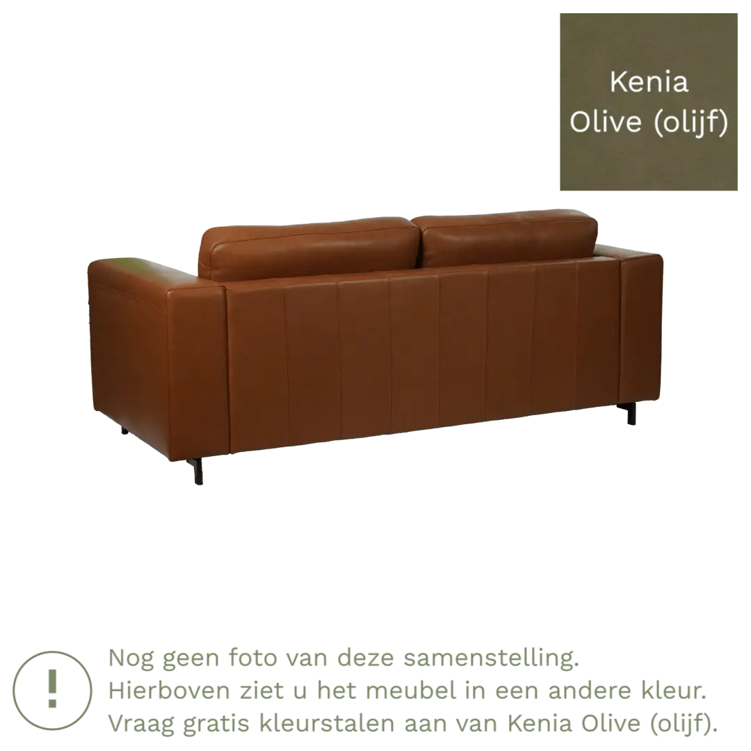 afbeelding van Leren bank Clear - 3 zits - Kenia Olive (olijf) - Poten hout zwart