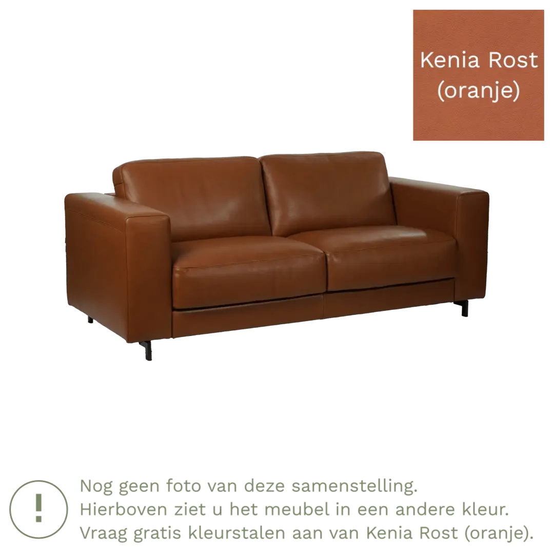 afbeelding van Leren bank Clear - 3 zits - Kenia Rost (oranje) - Poten hout bruin