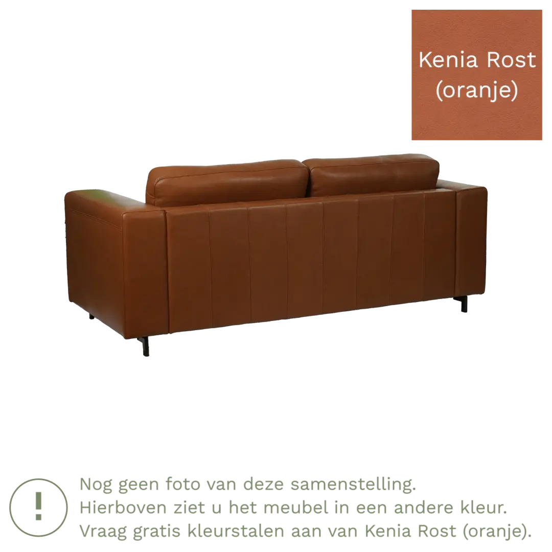 afbeelding van Leren bank Clear - 3 zits - Kenia Rost (oranje) - Poten hout bruin