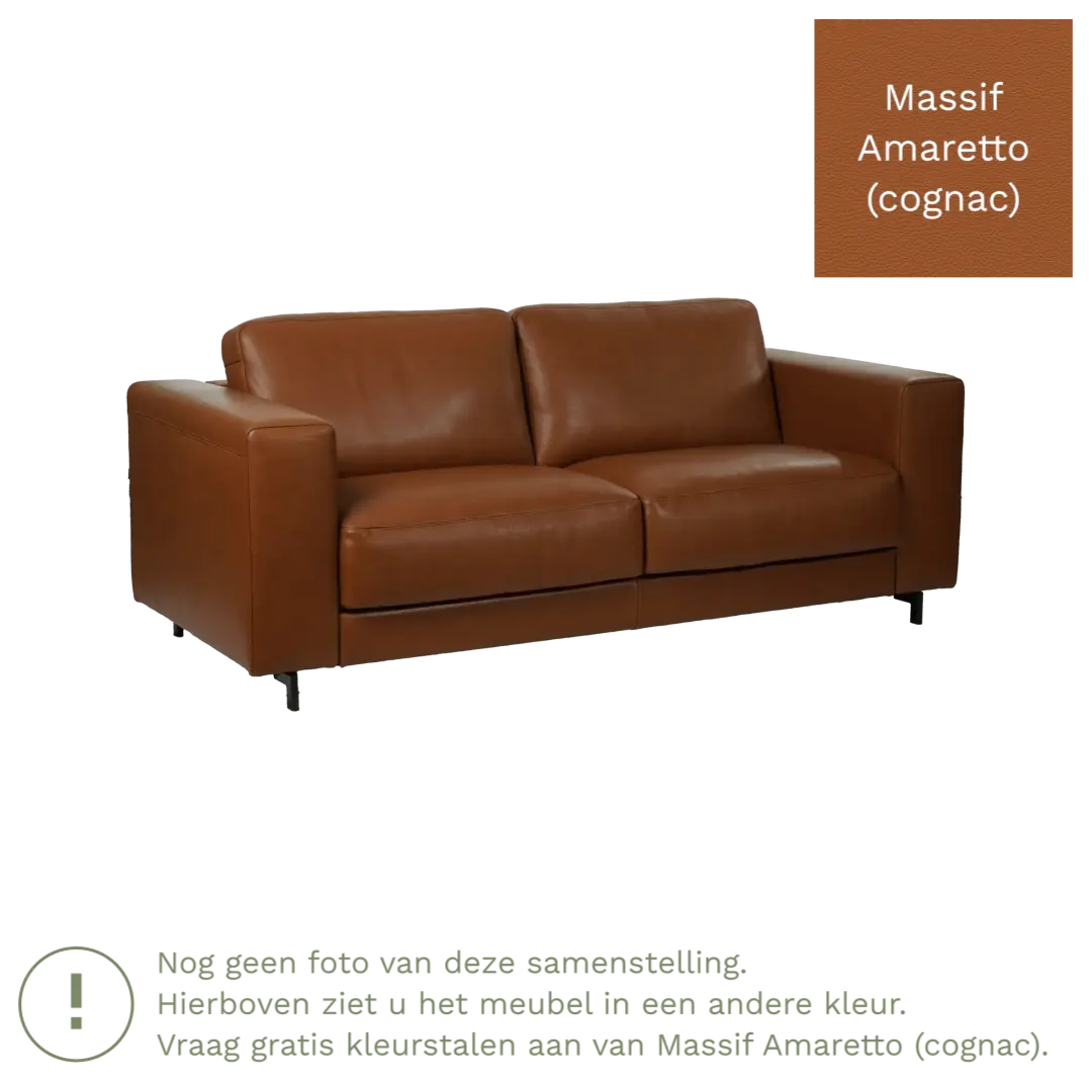 afbeelding van Leren bank Clear - 3 zits - Massif Amaretto (cognac) - Poten staal zwart