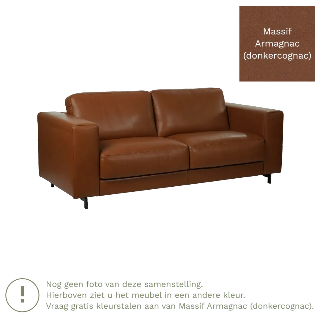 afbeelding van Leren bank Clear - 3 zits - Massif Armagnac (donkercognac) - Poten hout zwart