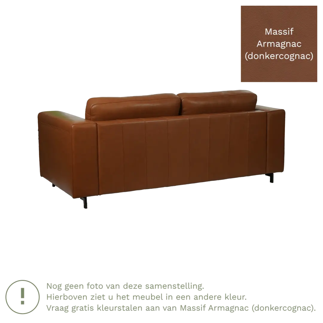 afbeelding van Leren bank Clear - 3 zits - Massif Armagnac (donkercognac) - Poten hout zwart